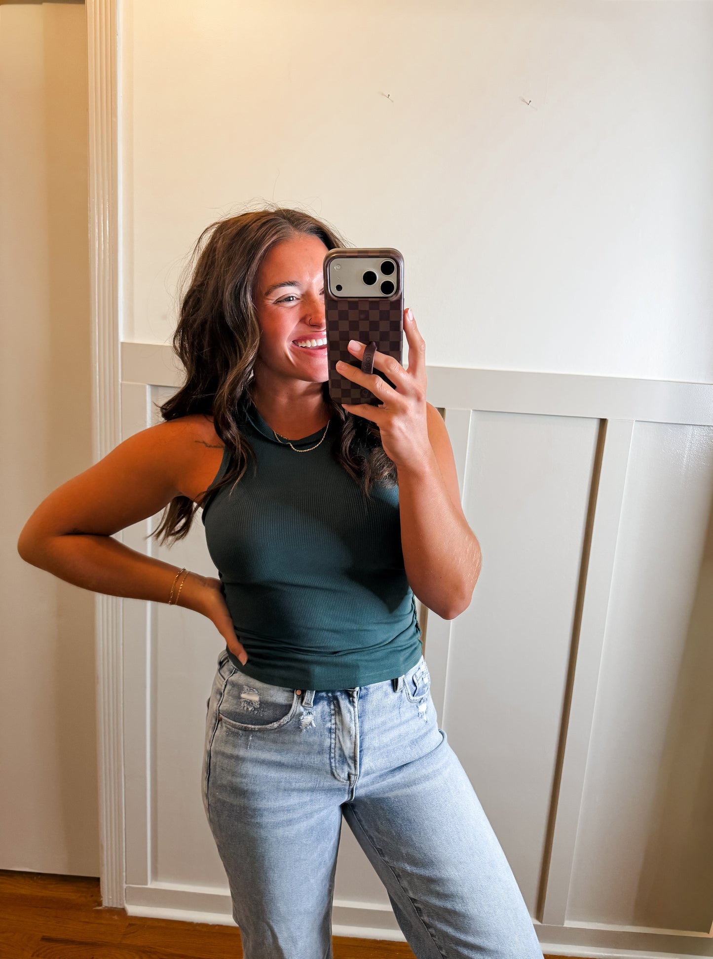 Hunter Green Round Neck Inside Out Ribbed Tank