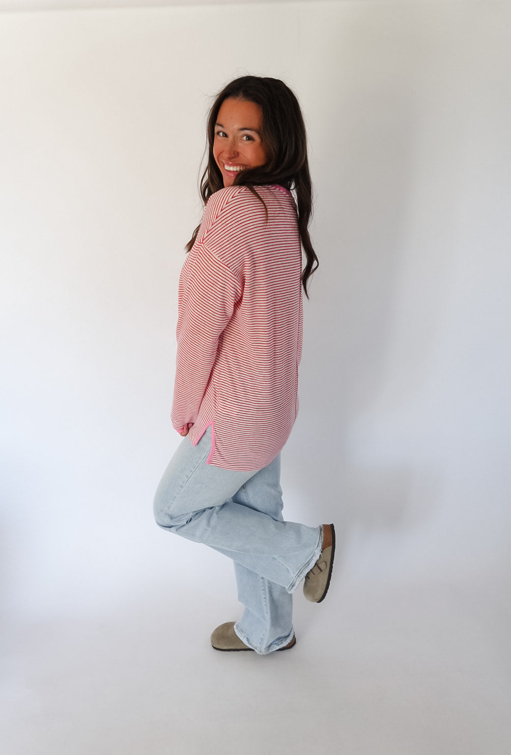 Cherry Contrast Striped Top