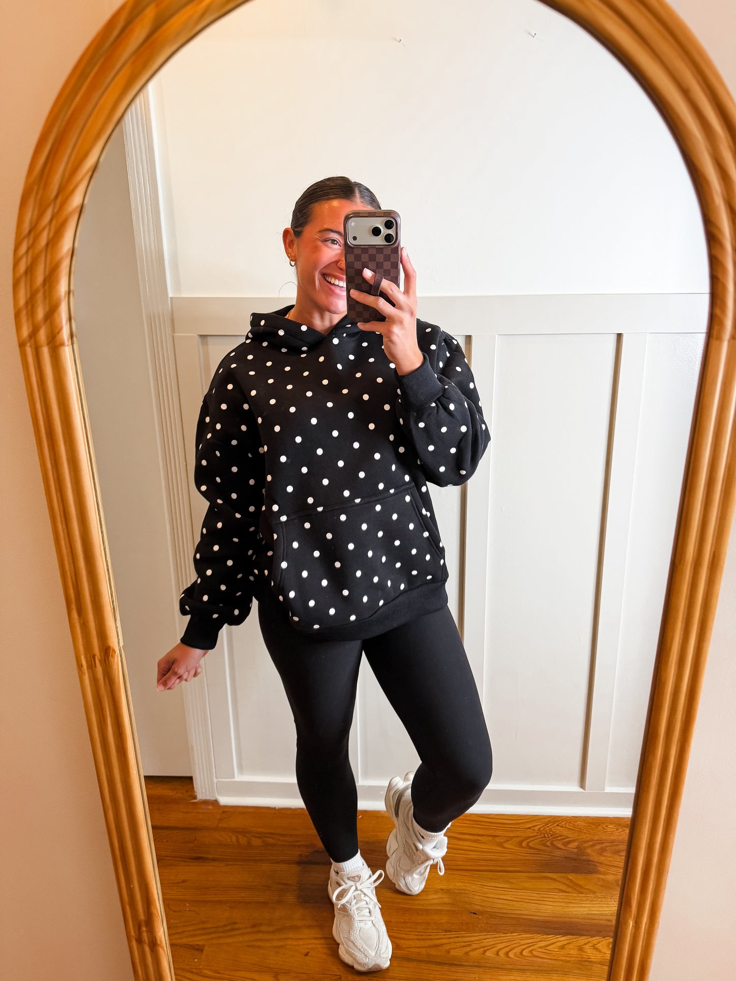 Hoodie in Black with White Polka Dots