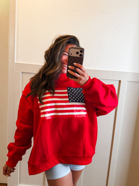Red 'USA & FLAG' Reversible MockNeck Sweatshirt