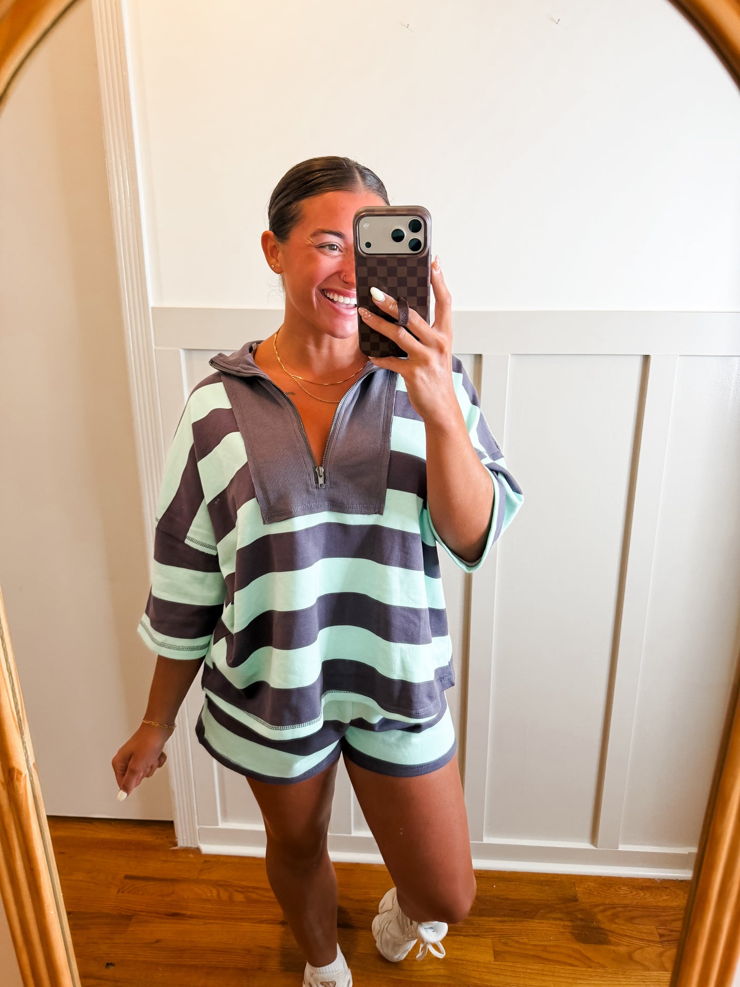 Jayce Striped Half Zip Top & Short SET