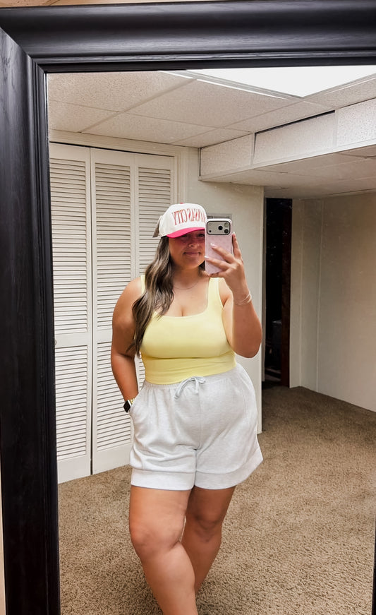 1X-3X Lemon Cream Rib Square Neck Tank