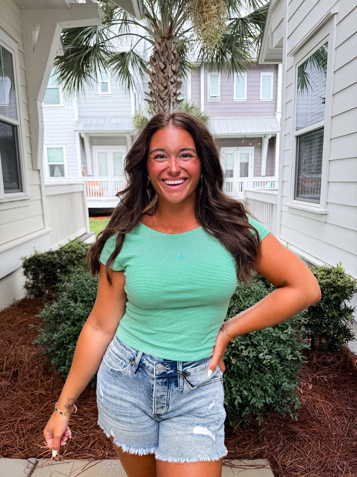 Palm Short Sleeve Stripe Top