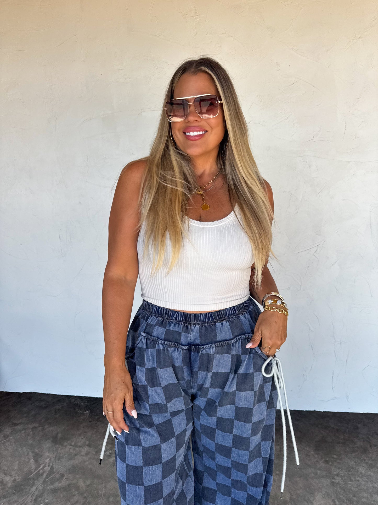 PREORDER- GO WITH THE FLOW CHECKER PANTS