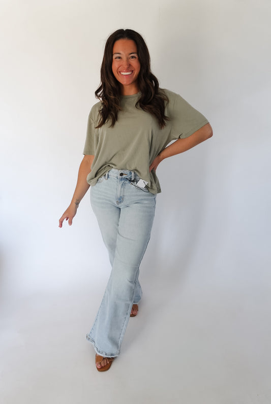 Polo Blue Mica High-Rise Wide leg Raw Hem