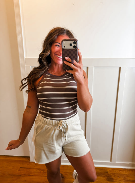 Lana High Neck Stripe Padded Tank