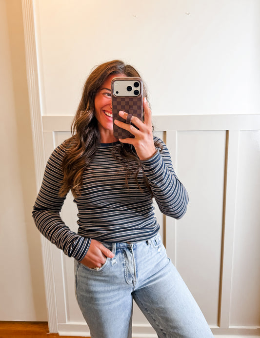 Navy Multi Striped Long Sleeve