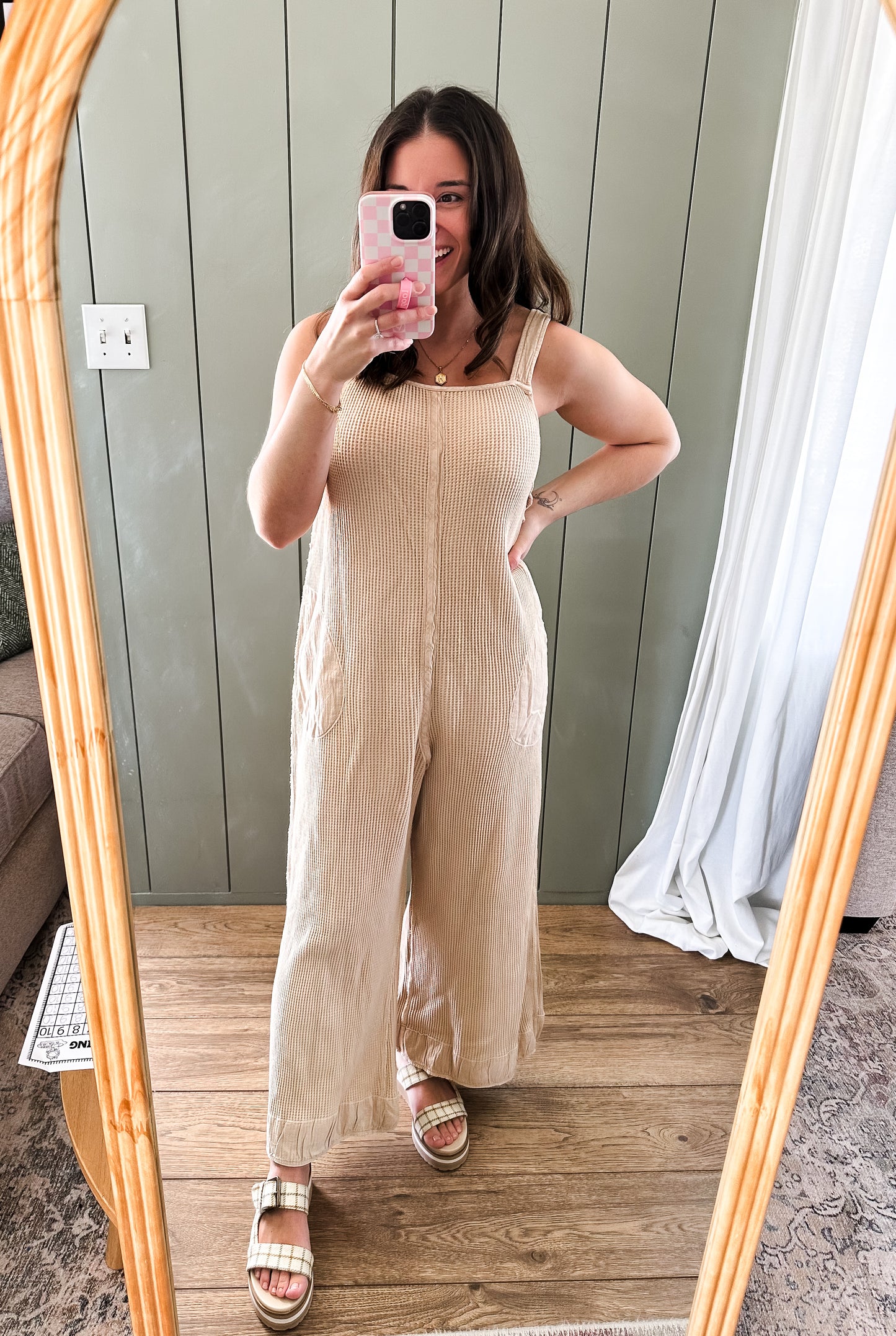 Waffle Knit Wide Leg Jumpsuit