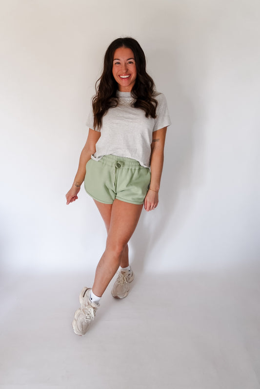 Sage Drawstring Solid Scuba Dolphin Shorts