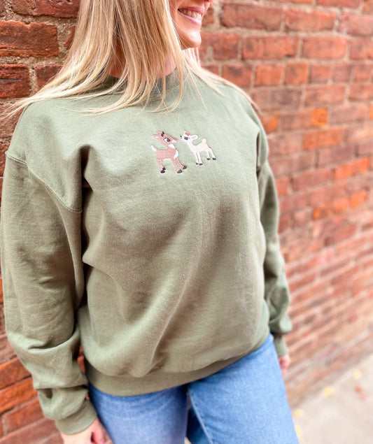 PRE-ORDER Rudolph + Clarice Embroidered Crewneck