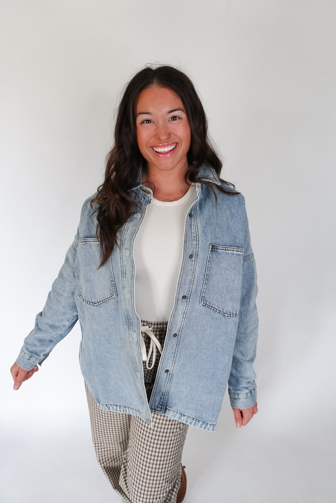 Washed Snap Button Denim Shacket