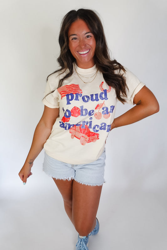 PROUD TO BE AN AMERICAN GRAPHIC TEE - IVORY