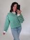 Green & White Contrast Striped Relax Knit top
