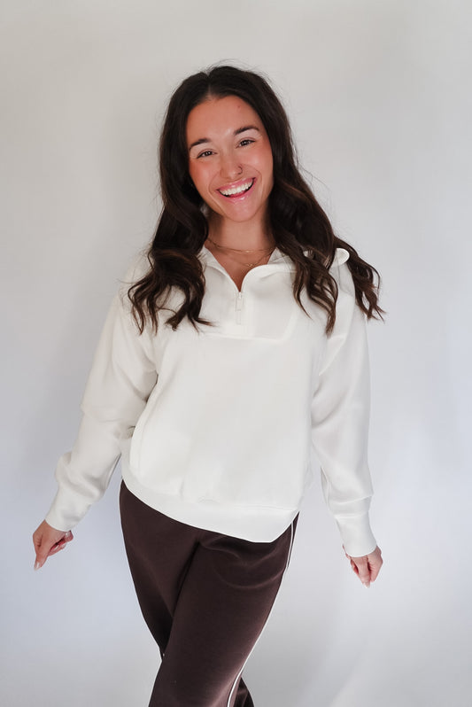 Laine Cream Modal Scuba Quarter Zip