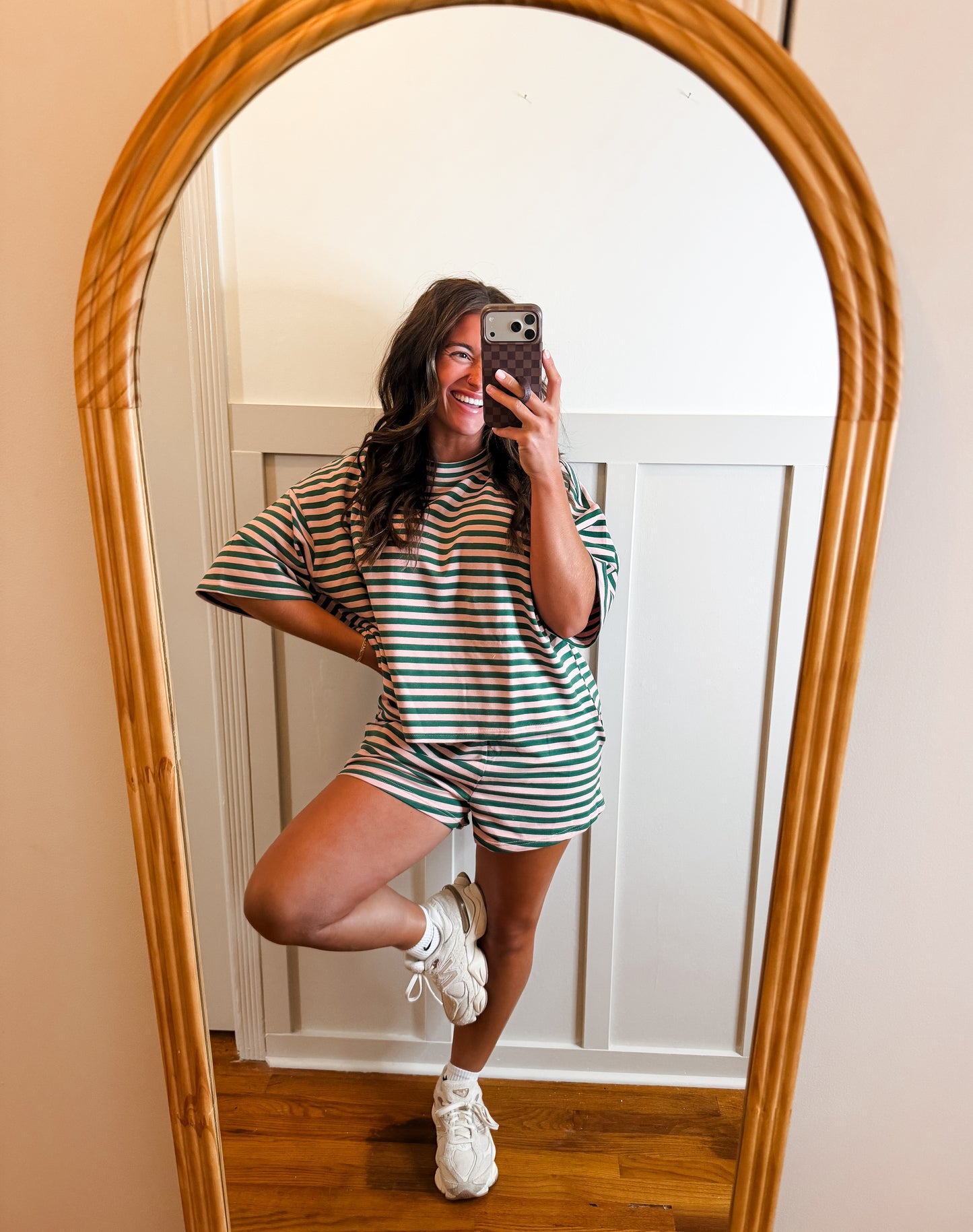 Pink and Olive Striped Oversized Boxy Tee