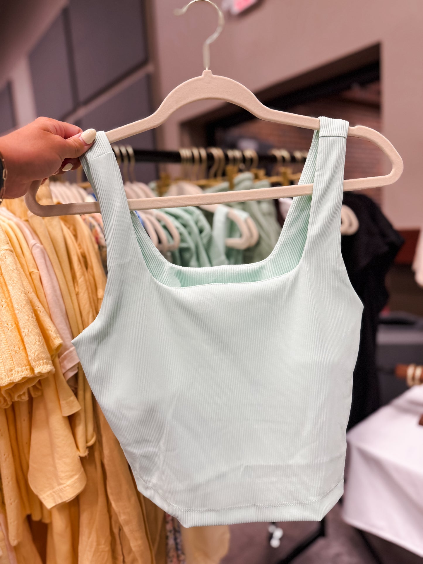 1X-3X Mint Rib Square Neck Tank Top