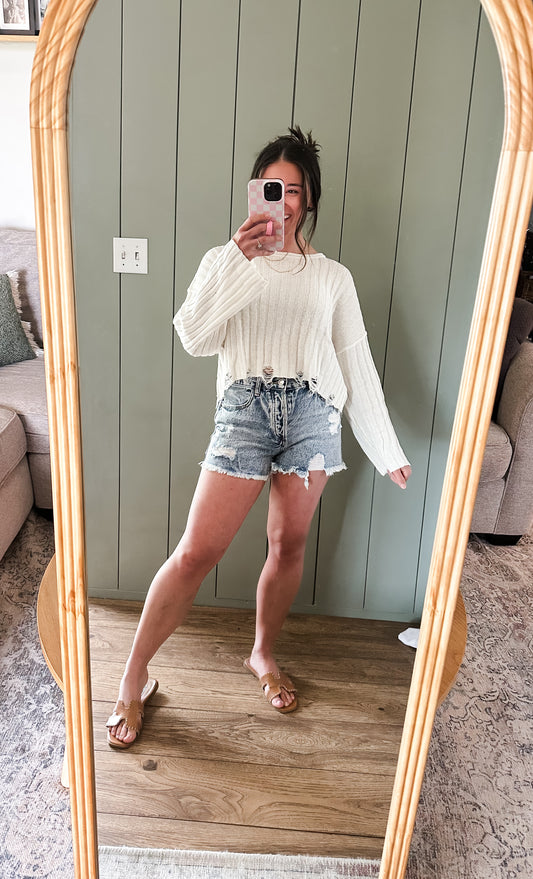 Frayed Hem Denim Shorts