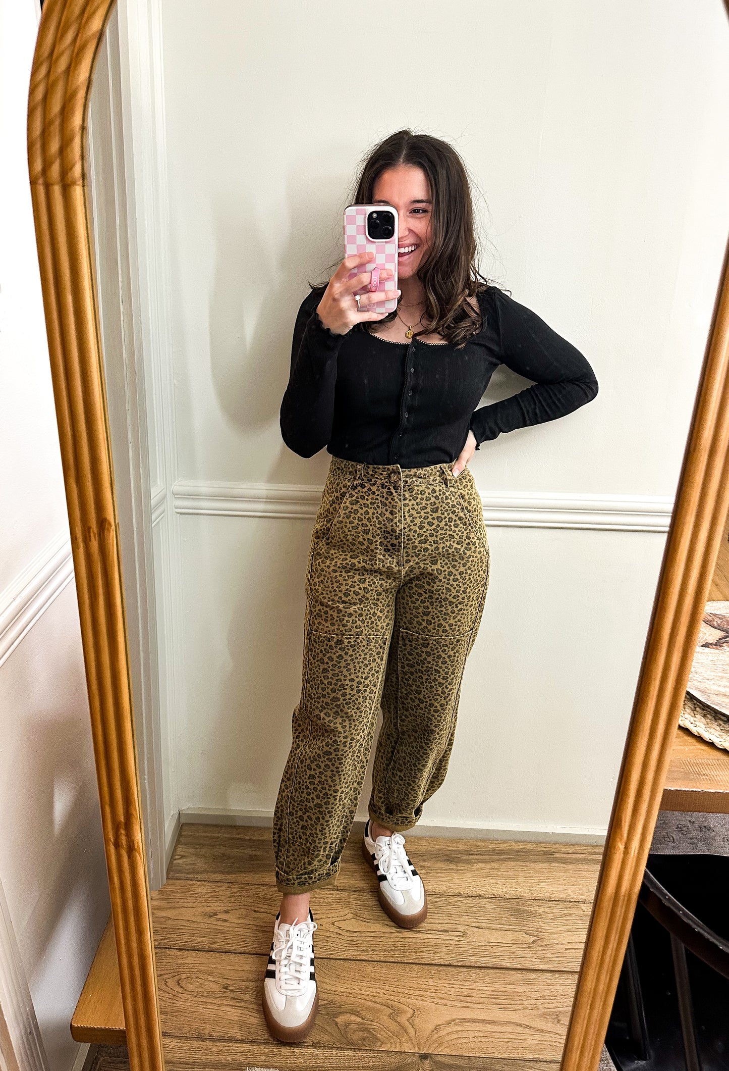Leopard Barrel Leg Pants