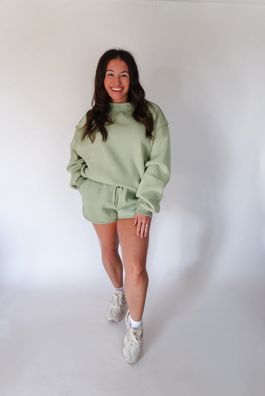 Sage Solid Reversible Mock Neck Sweatshirt Top