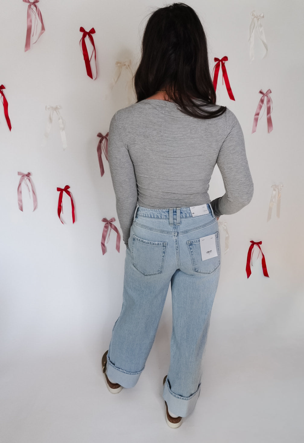 Vervet Super High Rise Light Wash Cuffed Baggy Wide Jean