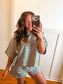 Pink and Olive Striped Oversized Boxy Tee