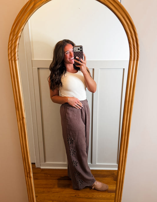 Elowyn Brown Embroidered On The Side Pant