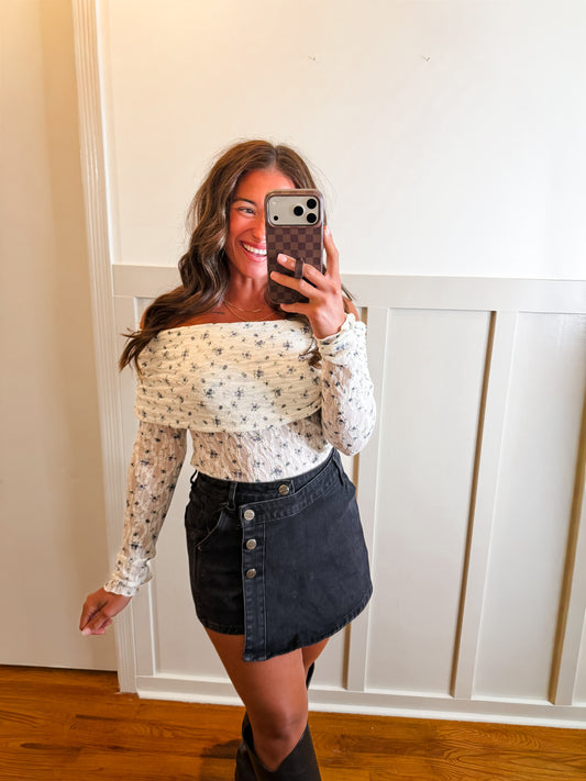 Floral Print Lace Off Shoulder Bodysuit