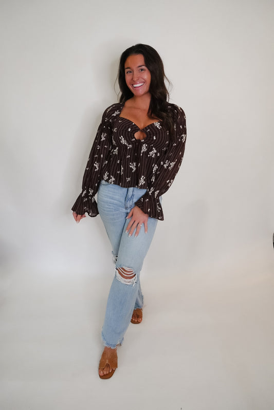 Floral Tie-Front Peplum Top