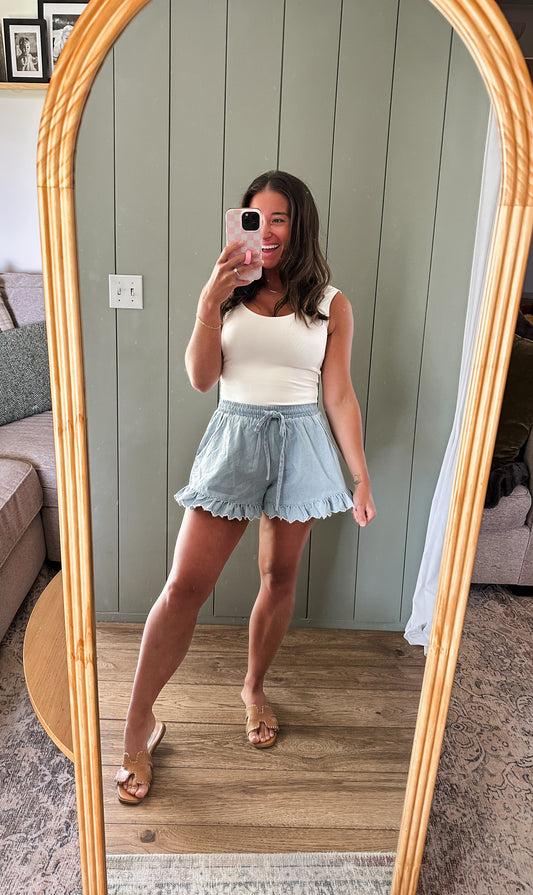 Saylor Ruffle Hem Denim Shorts