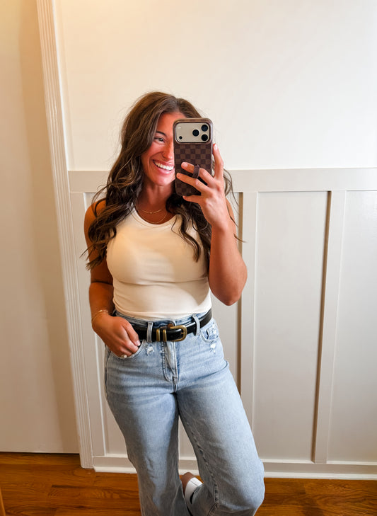 Rue Cream Ribbed High Neck Tank
