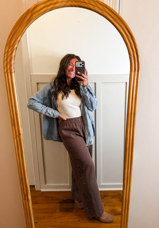 Elowyn Brown Embroidered On The Side Pant