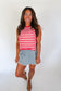 Red & White Side Tie Knit Top