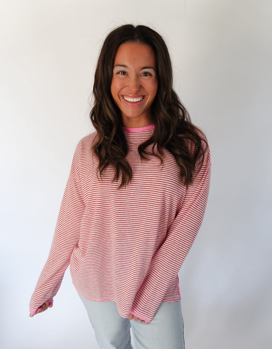 Cherry Contrast Striped Top