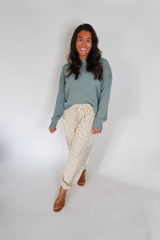 Floral print adjustable waist band jogger pants