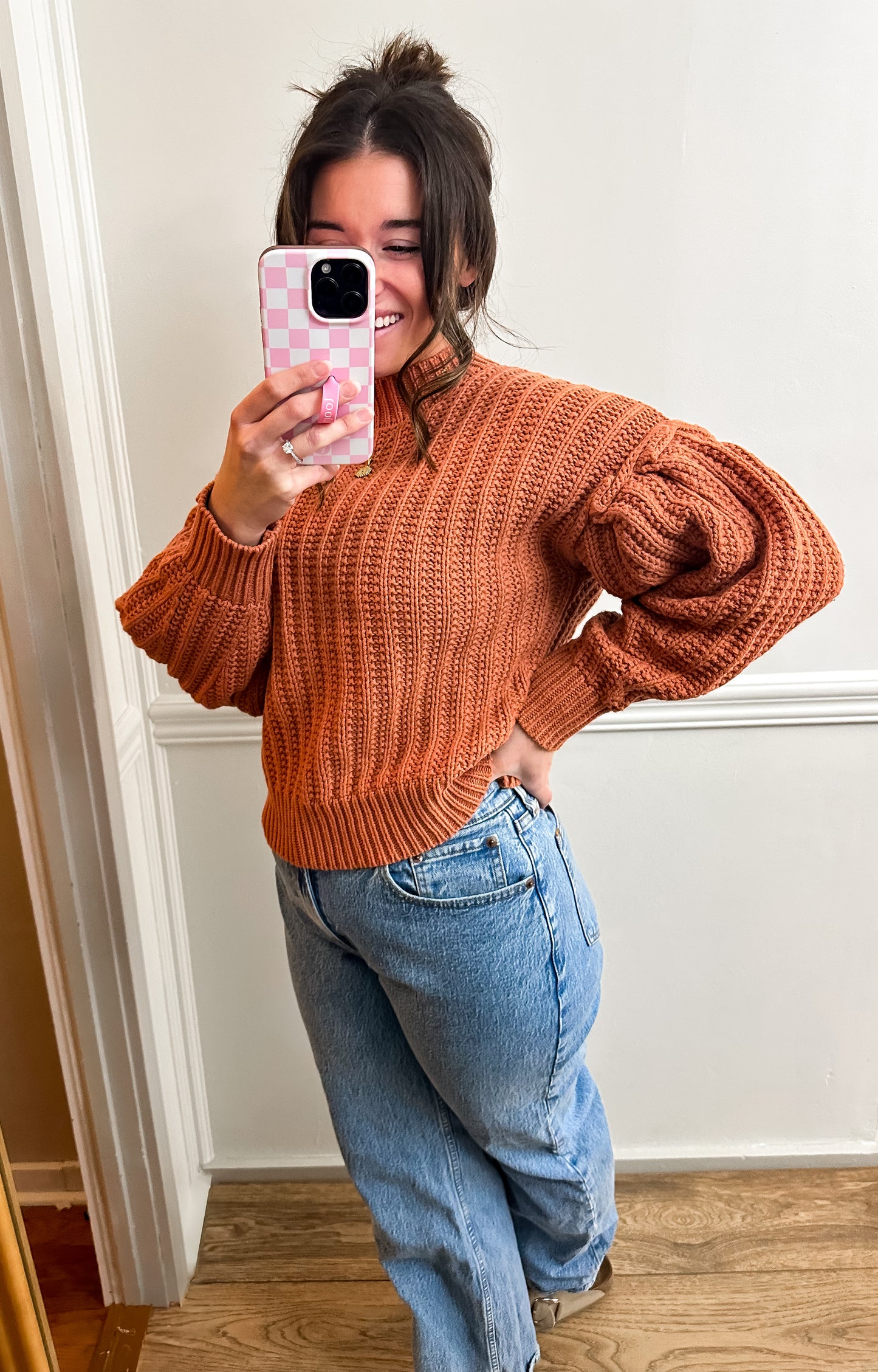 Rib-Knit Pleated Sweater