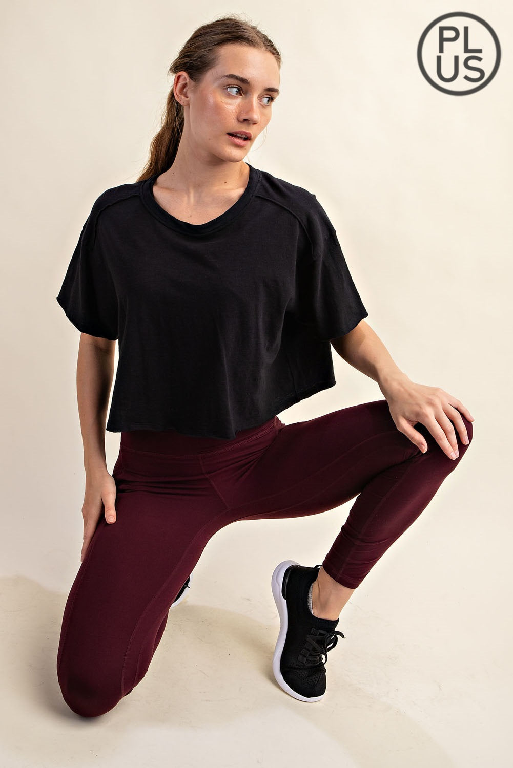 Plus Size - Black Cotton Short Sleeve Crop Top