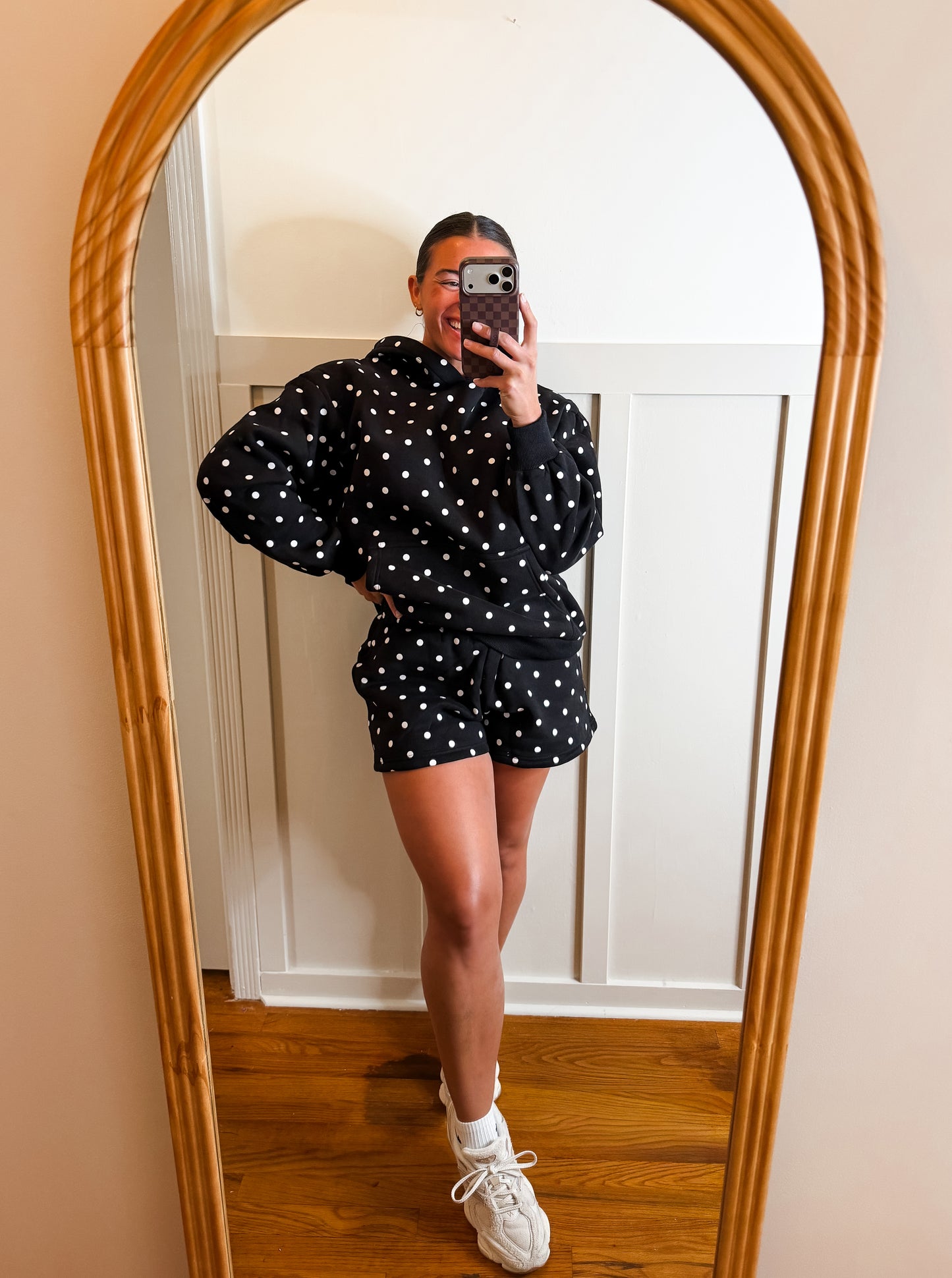 Hoodie in Black with White Polka Dots