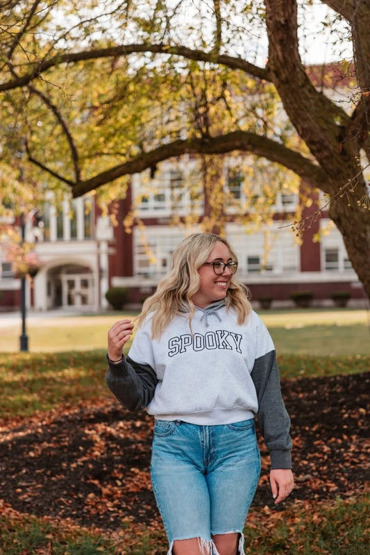 Spooky Varsity Cropped Hoodie