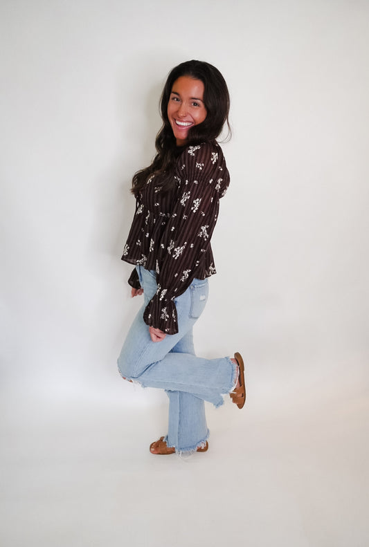 Floral Tie-Front Peplum Top