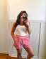 Red and White Striped Knit Shorts