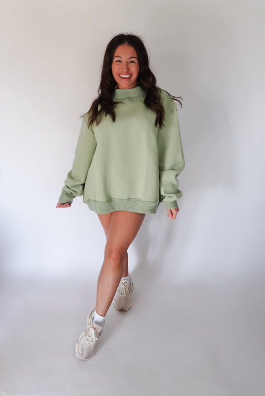 Sage Solid Reversible Mock Neck Sweatshirt Top