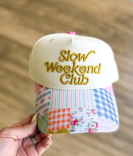SLOW WEEKEND CLUB TRUCKER HAT - CREAM / PATCHWORK