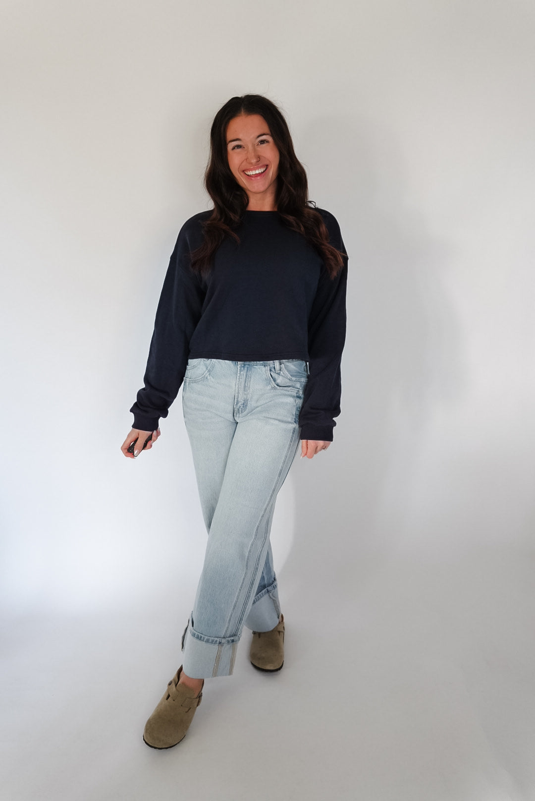 Navy Reversible Relaxed Crop Knit Top