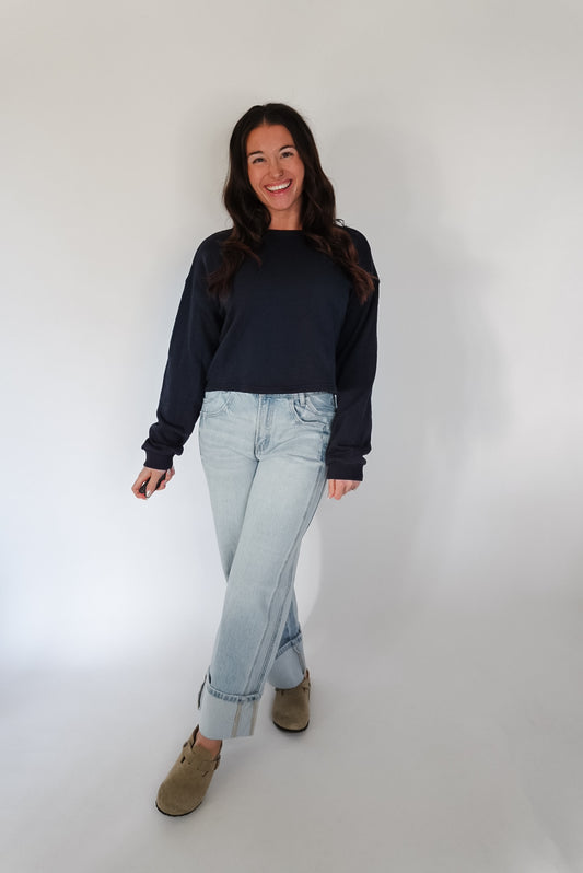 Navy Reversible Relaxed Crop Knit Top