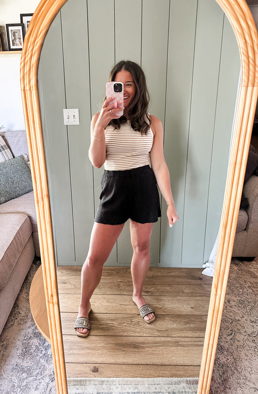 Striped Round Neck Sleeveless Bodysuit