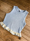 Blue Ruffled Hem Sleeveless Sweater