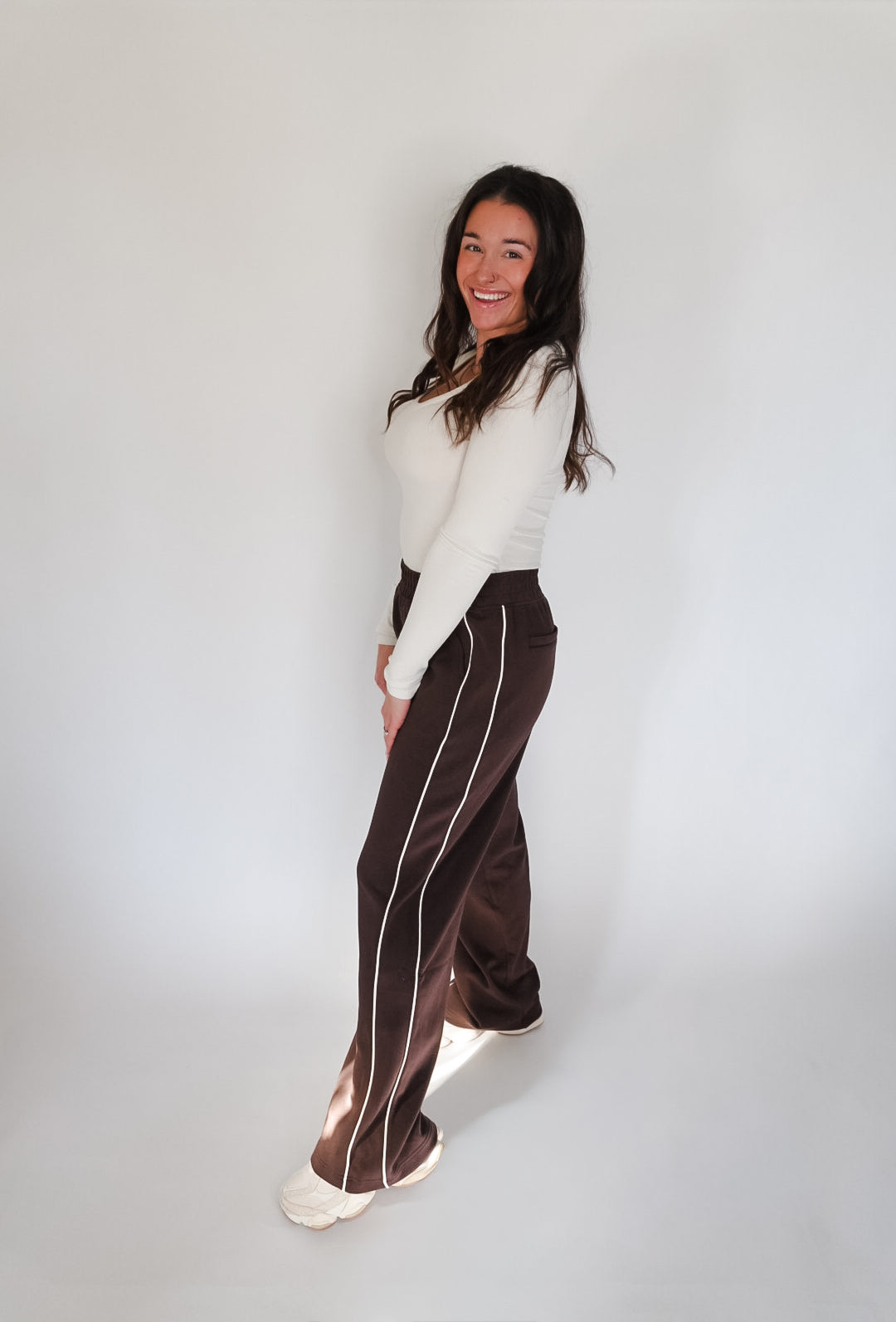 Espresso Modal Scuba Two Stripe Straight Pant