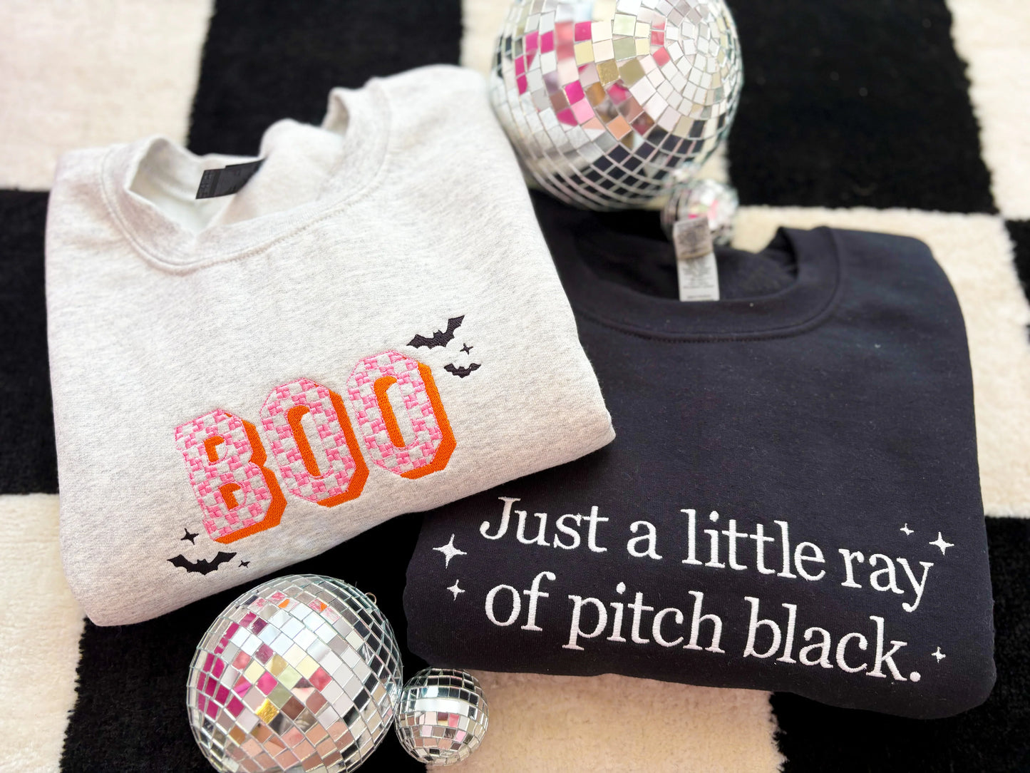 Boo Checkered Embroidered Crewneck