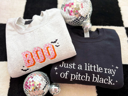 Boo Checkered Embroidered Crewneck