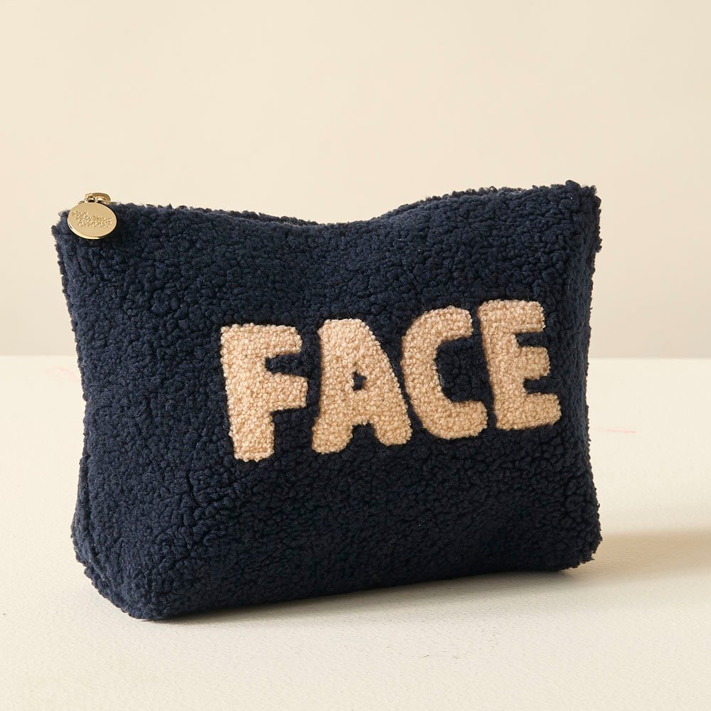Face Navy and Tan Teddy Pouch